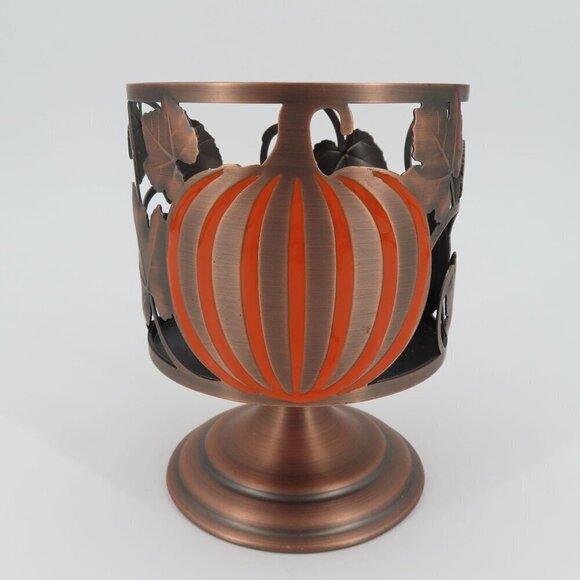 Bath & Body Works Fall Harvest Copper Metal Pumpkin Leaves Candle Holder Autumn - Picture 8 of 9